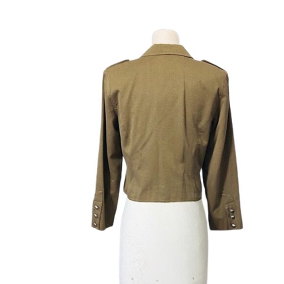1990s Vintage Designer Olive Military Style Cropped Jacket By Nipon Unworn - Picture 3 of 8
